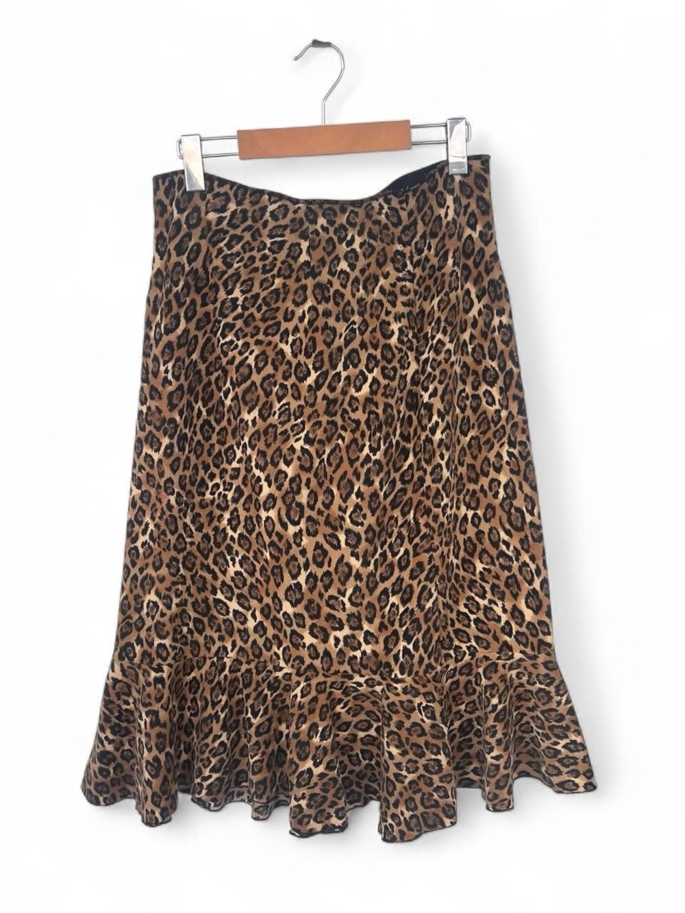 Leopard Print Midi Skirt with Ruffle Hem 30” Waist